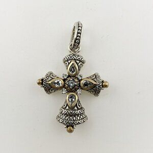Barbara Bixby Cross Pendant 18K Gold Sterling Silver White Topaz Enhancer 925